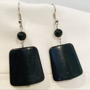 Black stone and beaded earrings unique